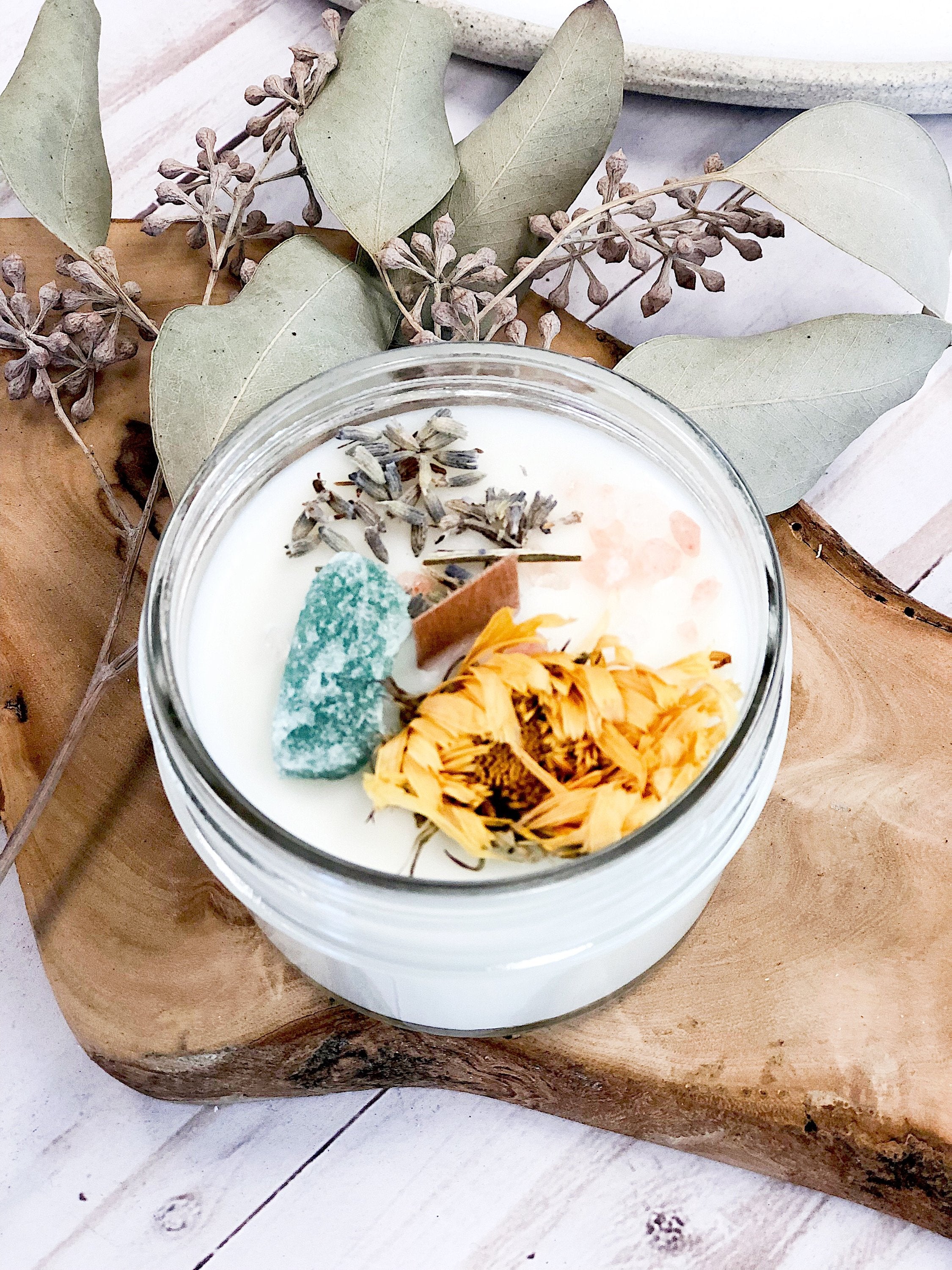 Blessings Intention Candle – Hand-Poured Soy Candle with Green Fluorite & Organic Essential Oil