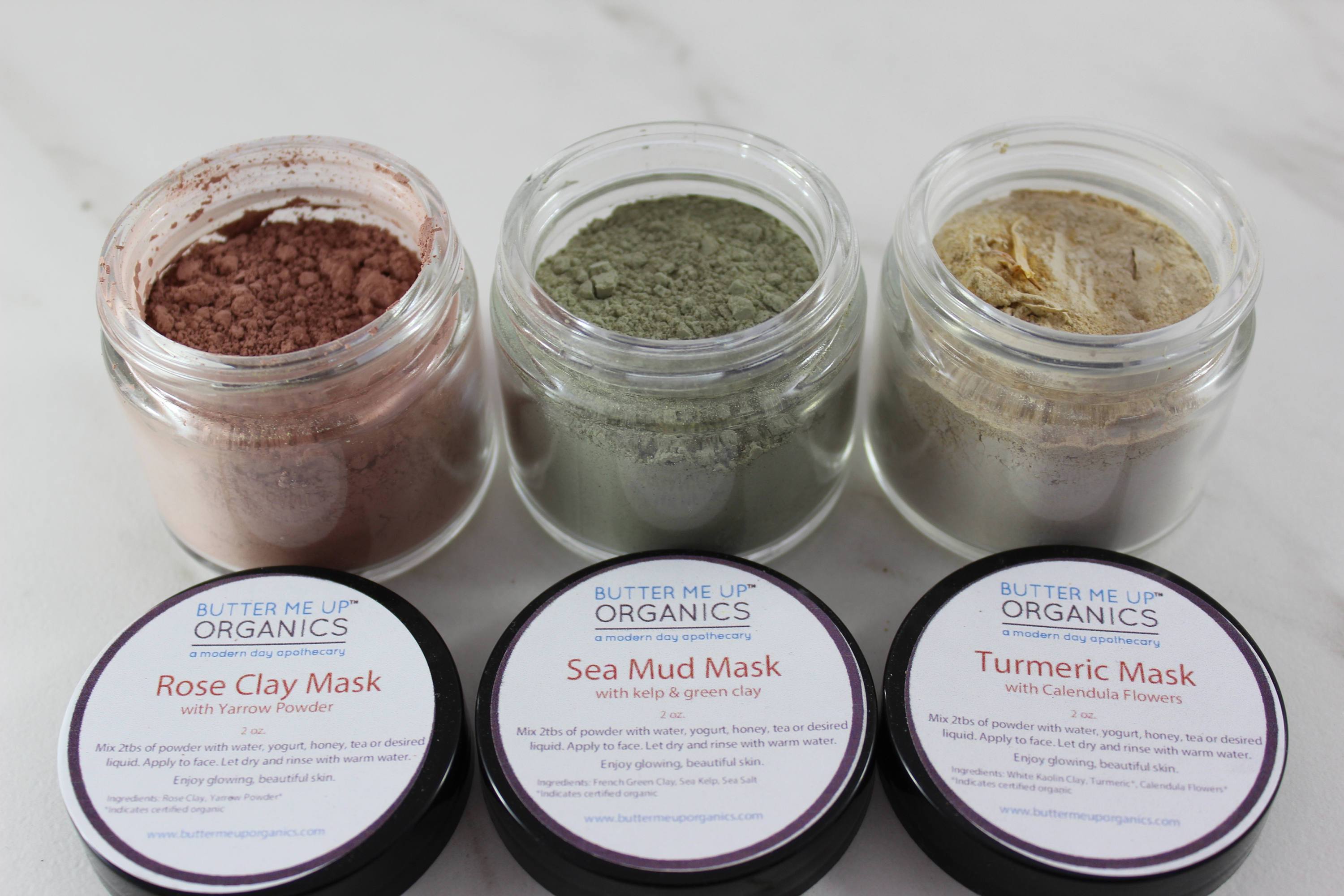 Clay Face Mask Trio – Rose Clay, French Green Clay & Turmeric Detox Set