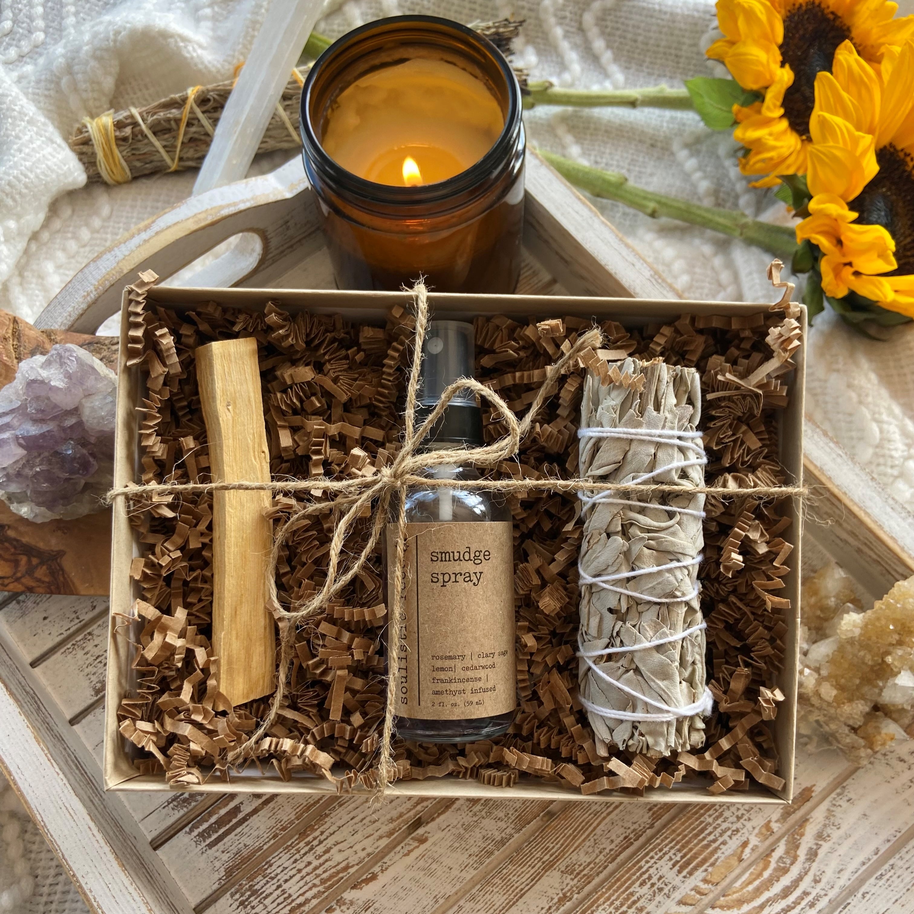 Smudge Spray Gift Set – Amethyst-Infused Cleansing Kit with Sage & Palo Santo
