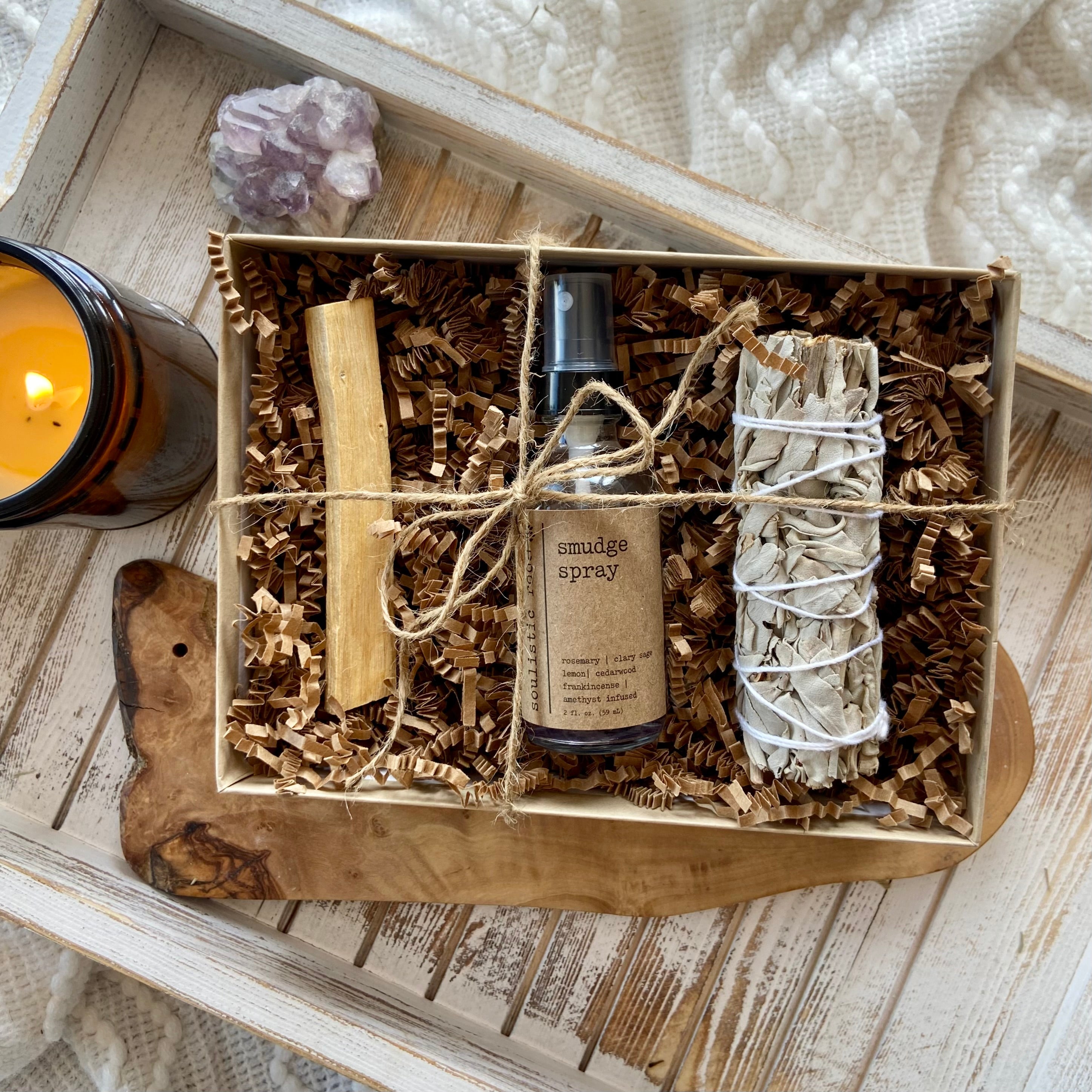 Smudge Spray Gift Set – Amethyst-Infused Cleansing Kit with Sage & Palo Santo