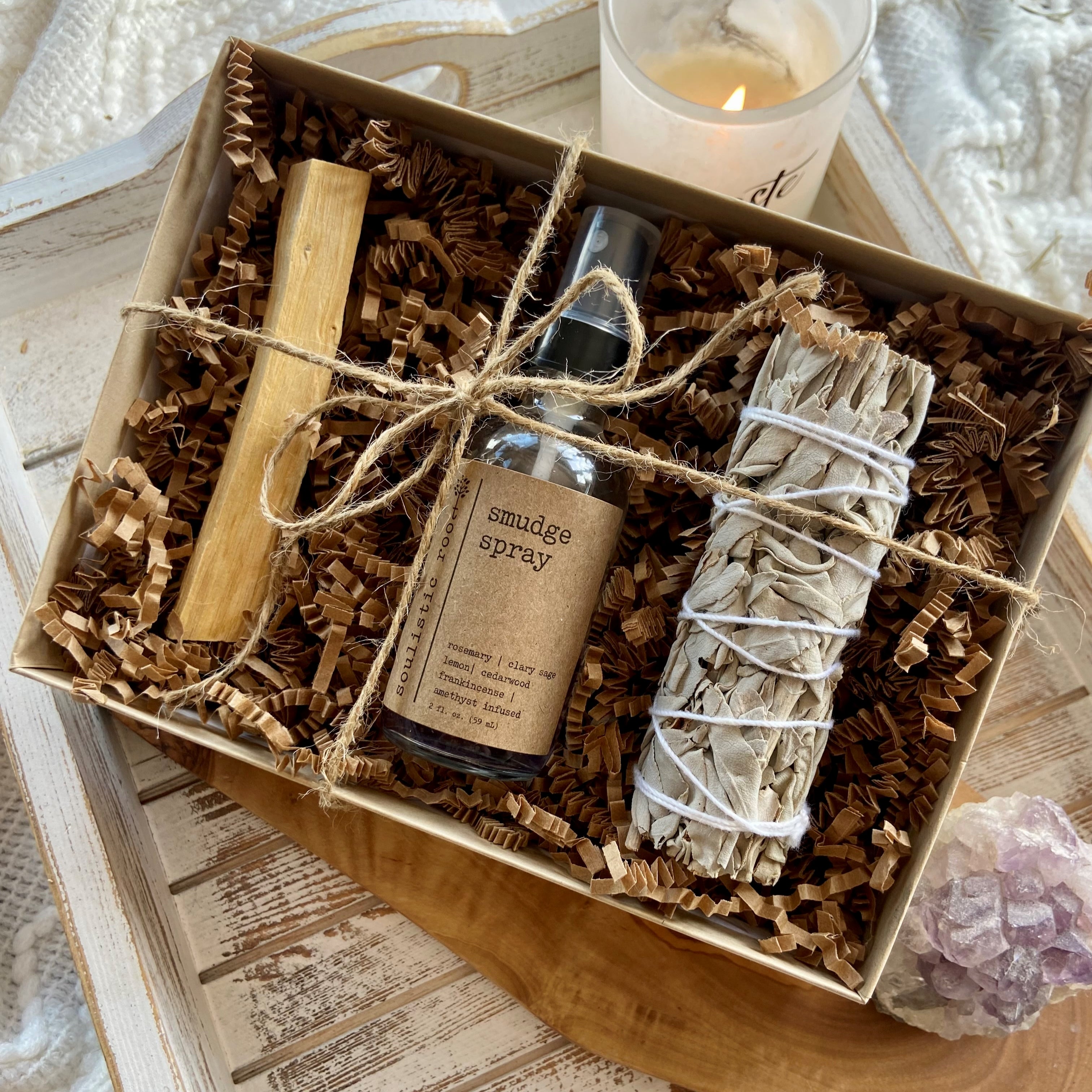 Smudge Spray Gift Set – Amethyst-Infused Cleansing Kit with Sage & Palo Santo